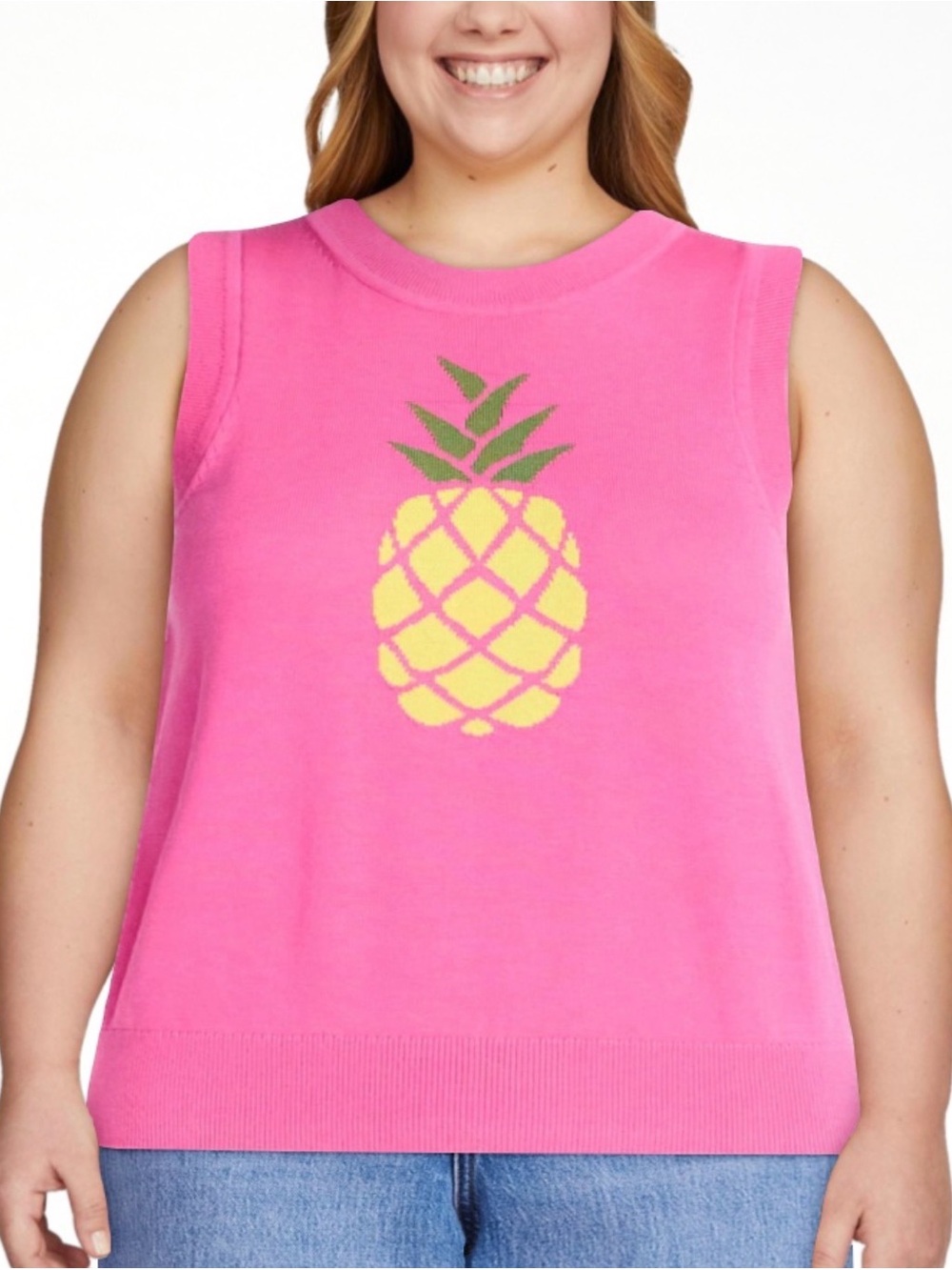 Free Assembly Sleeveless Pink Pineapple Knit Tank Top - Women Size XL